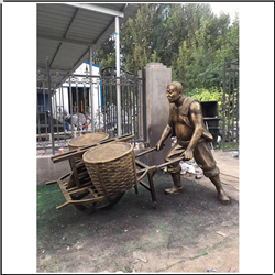 鑄銅關公 農民推車人物雕塑