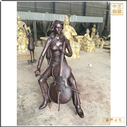 現代廣場拉大提琴人物銅雕塑 