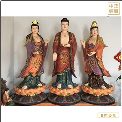 批發1米6站西方三圣銅佛像 批發1米6站西方三圣銅佛像