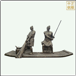 仿銅漁民劃竹筏人物雕塑 仿銅漁民劃竹筏人物雕塑