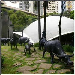 鑄銅關公 園林水牛和小孩銅雕塑