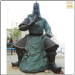鑄銅關公 大型鑄銅關公坐像捋胡子雕塑
